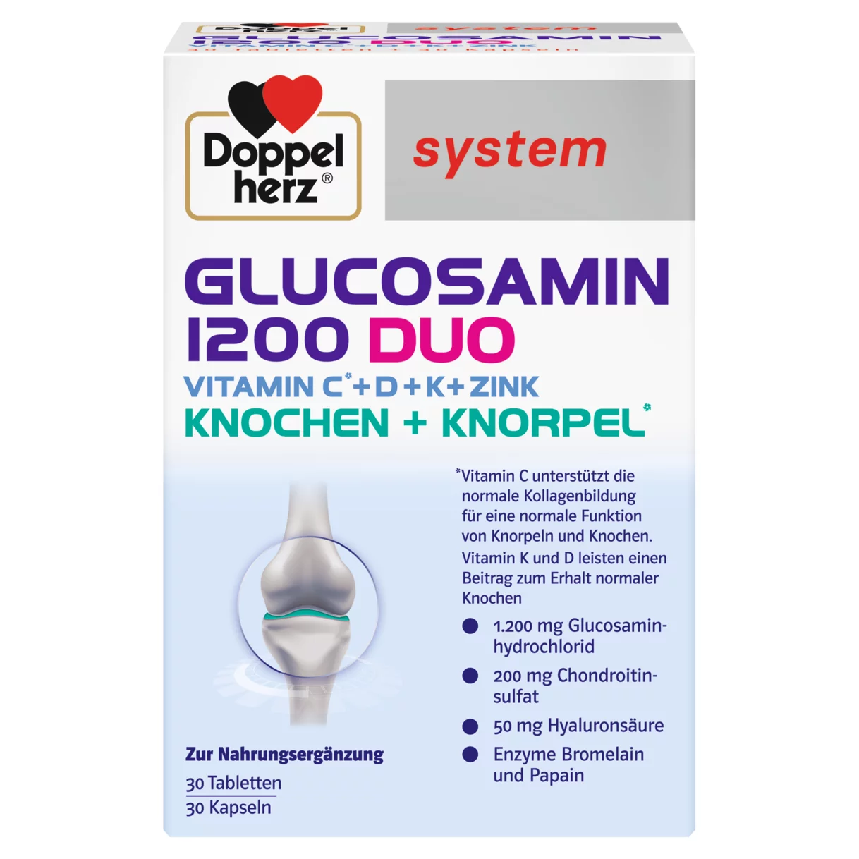 Abbildung der Produktverpackung Doppelherz system GLUCOSAMIN 1200 DUO Frontansicht